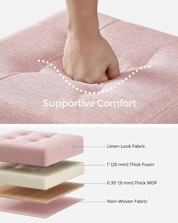 SONGMICS Storage Ottoman, Small Ottoman Foot Rest with Legs, 15 x 15 x 15.7 Inches Foot Stool, Load up to 660 lb, for Living Room, Bedroom, Dorm, Jelly Pink ULSF014P01