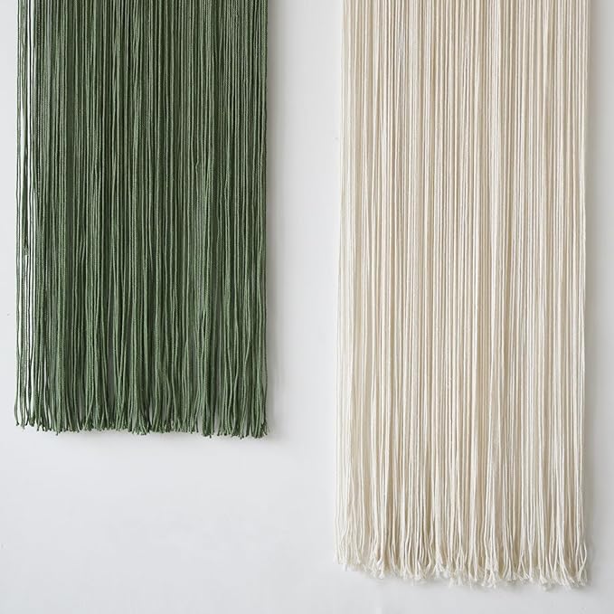 Flber 2 Pcs Macrame Wall Hanging Boho Decor Wall Tapestry Handmade Round Tassel 13.7" W x 51" L For Living Room Bedroom Headboard Decor