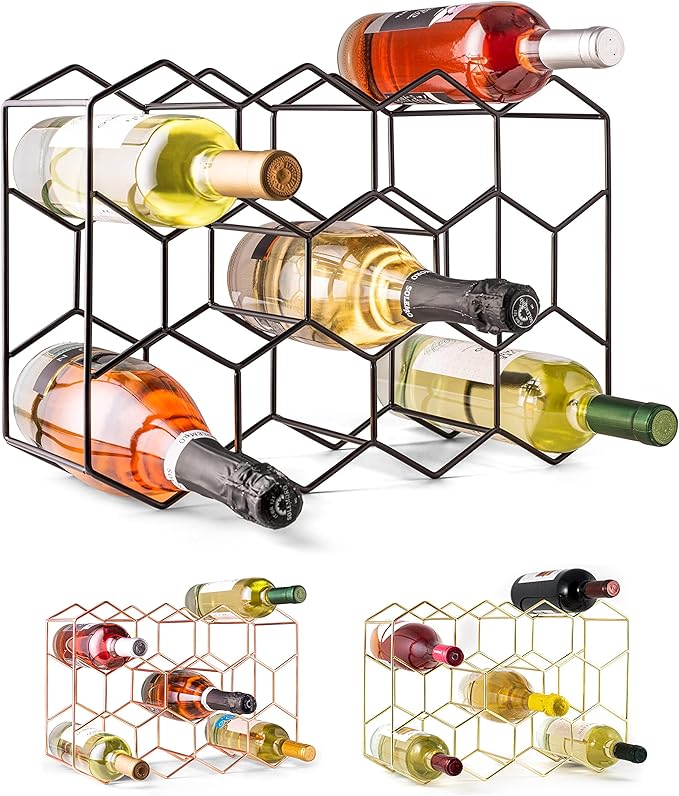 Gusto Nostro Countertop Wine Rack - 14 Bottle Freestanding Modern Black Metal Small - 3 Tier Tabletop Wine Holder Stand for Cabinet, Pantry - Wine Racks Countertop - No Assembly Required