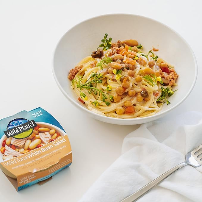 Wild Planet Ready-To-Eat Wild Tuna White Bean Salad With Organic Chickpeas, Carrots, Red Peppers & Green Olives 5.6oz (Pack Of 12)