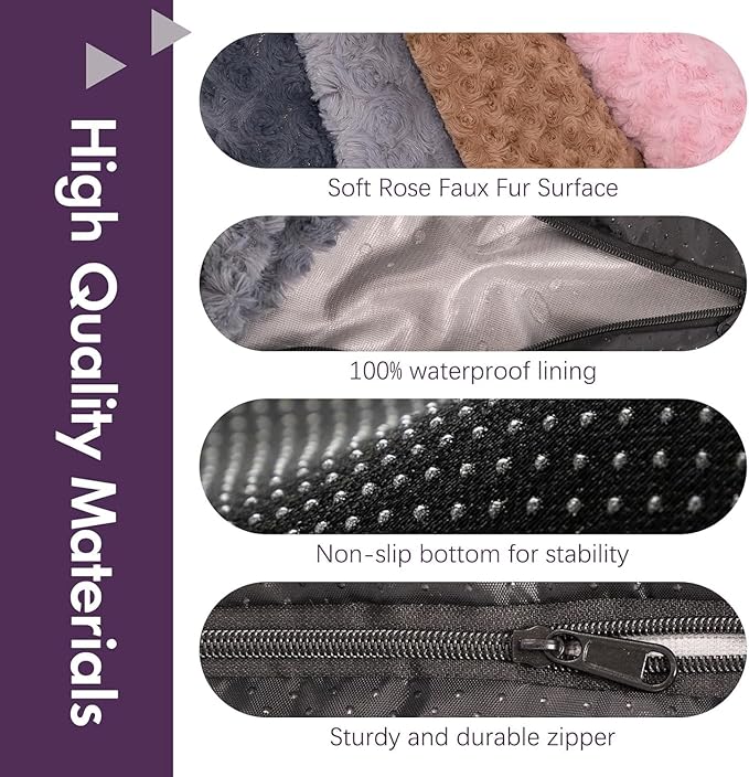 Faux Fur Dog Bed Covers – Ultra Soft Rose Velvet, Removable & Washable, Cozy & Durable,Large Pet Bed Cover Only (No Filling) – Gray, (Rose Velvet Gray, 44" L x 32" W x 4.5" Th)