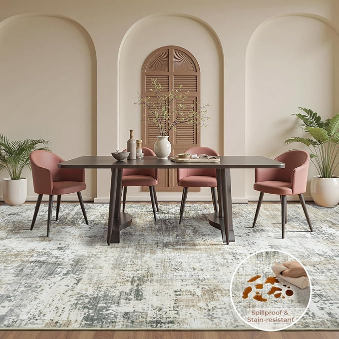 8x10 Area Rugs for Living Room, Abstract Neutral Large Washable Rug, Modern Soft Non-Slip Floor Carpet for Bedroom Dining Room Home Decor, Brown Tan