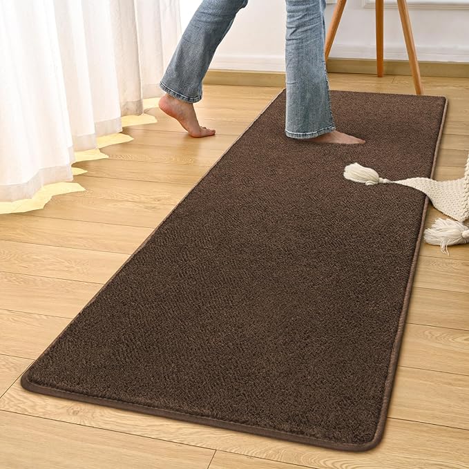 DweIke 2x6 Dark Brown Runner Rugs, Thickened Memory Foam Bedside Rug for Bedroom Living Room, Washable Non-Slip Carpet for Kids Girls Nursery Dorm Room Decor