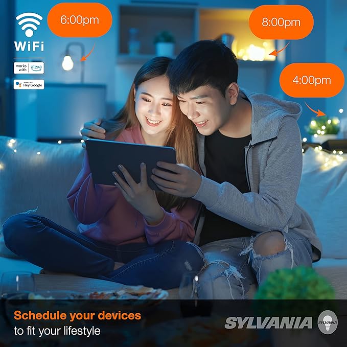 Sylvania WiFi Smart Plug, Voice Control, Compatible with Alexa and Google Home, Timer, On/Off, White - 4 Pack (75703)