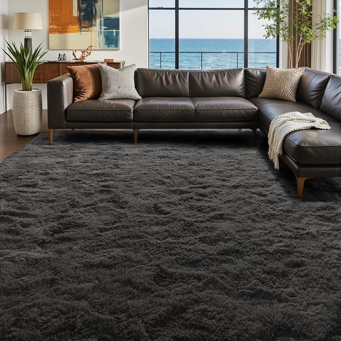 8x10 Ft Extra Large Shag Rugs for Living Room, Ultra Soft Fluffy Furry Area Rugs for Bedroom Indoor Floor, Aesthetic Carpet for Kids Home Decor (Dark Grey)