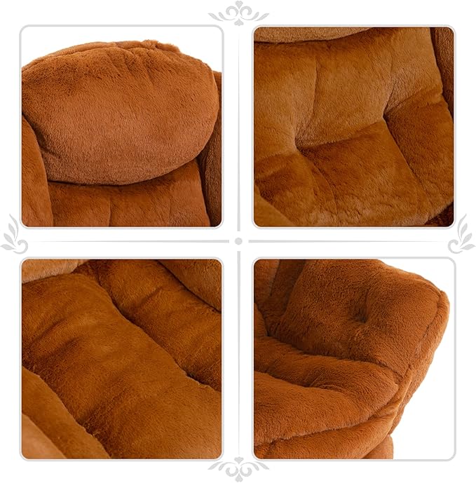 HollyHOME Fabric Lazy Chair with Foldable Ottoman, Accent Comfy Lounge Arm Chair and Folding Footrest Stool Set, Leisure Sofa Reading Chair and Footstool for Living Room, Bedroom, Dorm, Dark Brown