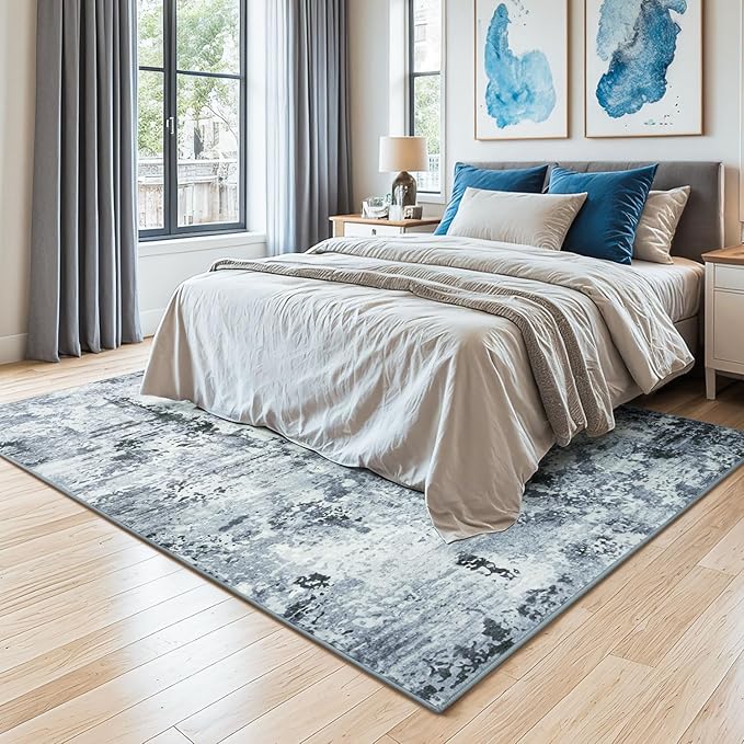 Washable Area Rug 6x9, Large Living Room Rug Non Slip Stain Resistant Rugs for Bedroom, Abstract Non Shedding Aesthetic Floor Carpet for Office Under Table