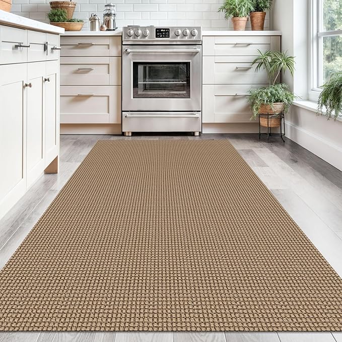KOZYFLY Washable Area Rug 4x6 ft Non Slip Rubber Backed Living Room Rugs Braided Woven Cotton Kitchen Rugs Indoor Entryway Rug Floor Carpet for Dining Living Room Bedroom, Tan/Orange/Brown