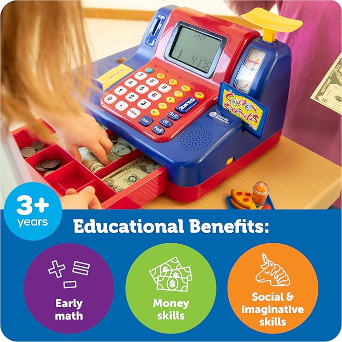 Learning Resources Pretend & Play Teaching Cash Register - Math Games, Shopping Grocery Store Playset, Fine Motor Skills, Gifts For Boys and Girls