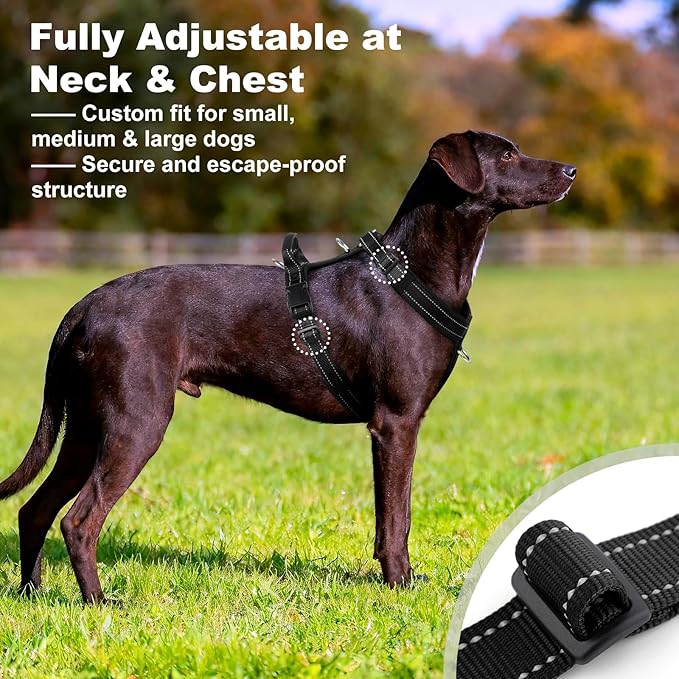 No Pull Dog Harness with Handle, Soft Mesh Padded Adjustable for Small Medium Large Dogs | Reflective Easy Walk Harness with Front Clip for Training, Running & Outdoor (Black, XS)