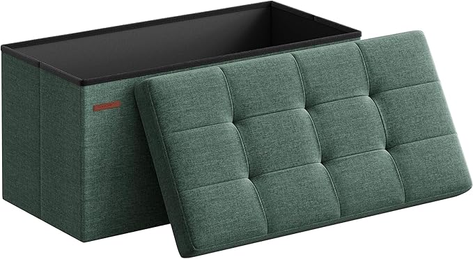 SONGMICS Mazie Collection - 30 Inches Folding Storage Ottoman Bench, Ottoman Foot Rest, End of Bed Bench, Storage Chest, Load 660 lb, for Living Room, Bedroom, Entryway, Retro Green ULSF047C01