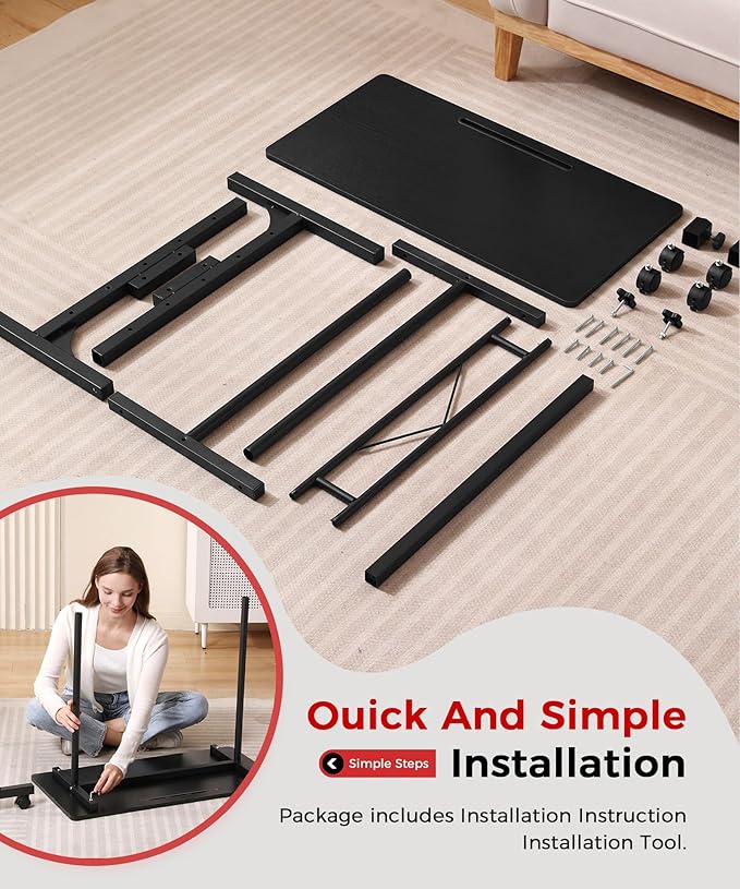 Standing Desk Adjustable Height, Mobile Stand Up Desks with Wheels Small Computer Desk Rolling Desk, Portable Laptop Desk Black Standing Table Sit Stand Home Office Desks 16"x31.5" Height 27"-43.5"