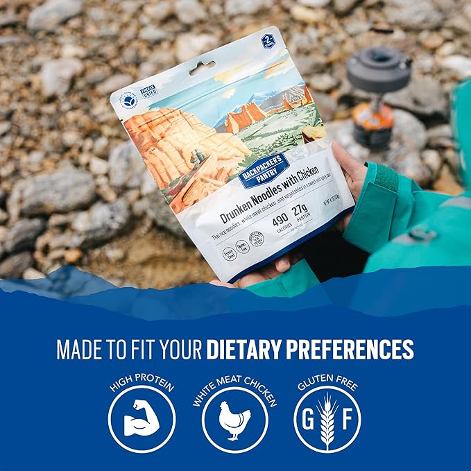 Backpacker's Pantry Drunken Noodles with Chicken | Freeze Dried Backpacking & Camping Food - Emergency Food - 27 Grams of Protein - 6 Count