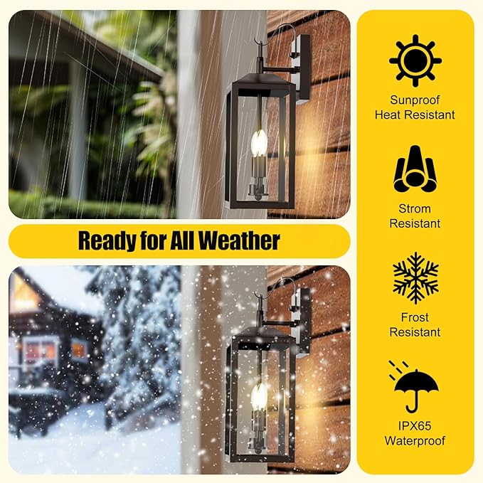 18'' Large Dusk to Dawn Outdoor Lighting, Exterior Sensor Outdoor Wall Lights, Industrial Front Porch Light with Clear Glass, Waterproof Oil Rubbed Bronze Anti-Rust Outdoor Lights for House Garage