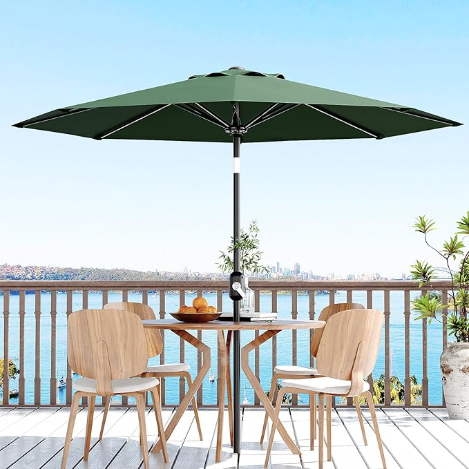 Garvee 10FT Patio Umbrella - Outdoor Table Umbrella with Crank Lift & Push Button Tilt - Market Umbrella 8 Sturdy Ribs UV Protection for Pool, Deck, Yard, Garden - Dark Green