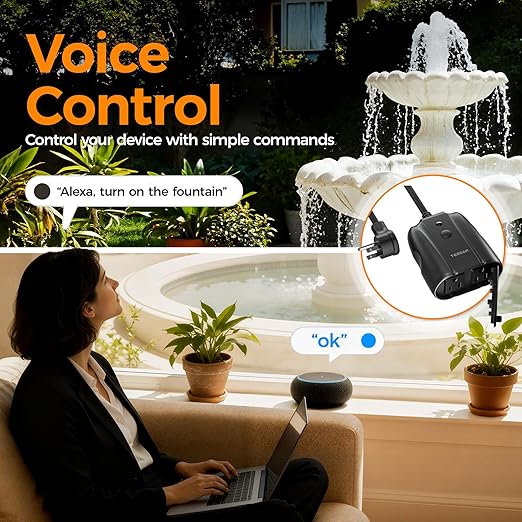 Outdoor Smart Plug Waterproof, TESSAN Smart WiFi Outlet Compatible with Alexa, Google Assistant, 2 Individual Sockets Outside Power Strip with Switch, 2.4GHz Wi-Fi Only, for Lights and 2HP Pool Pump