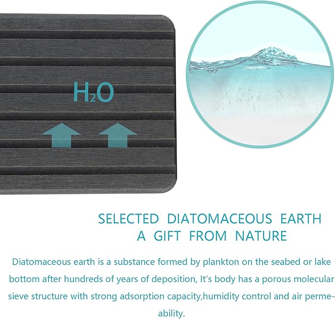 2 PCS Water Absorbent Diatomite Coasters Rectangle, Grooved Design, Water Absorbing Stone Used for Hand Soaps & Plants & toiletries in The Modern Home