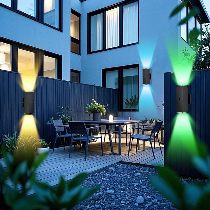 Outdoor Wall Lights 2 Pack, RGBCW Exterior Lighting Sconce,2700K-6500K Dimmable Smart Porch Lights Outdoor for House Patio Garage, Compatible with Alexa/Google Assistant, Bulb Included