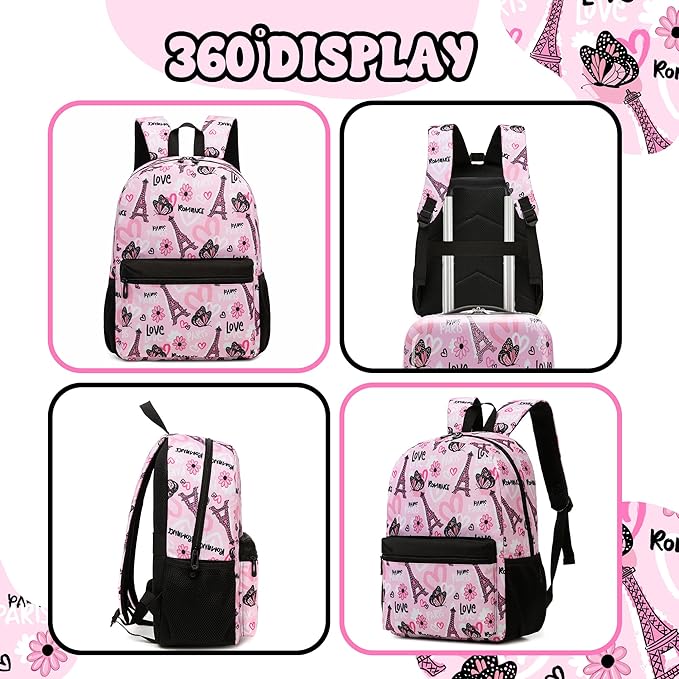 Kids Backpacks for Girls Backpack with Lunch Box Backpack for School Teens Girls with Pencil Case Kids Bookbag Age 8-12 for Elementary Middle School Students