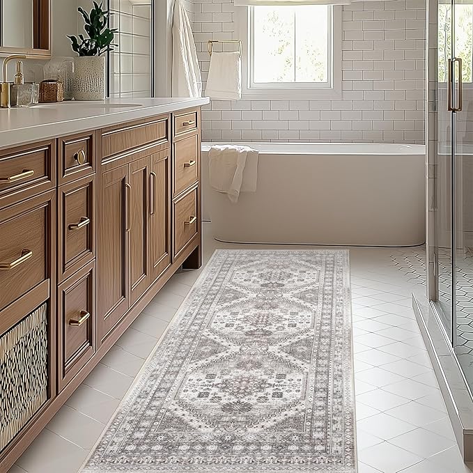 2'6" x 16'Non Slip Runner Rugs - Runners for hallways, Kitchen,Entryway,Stain Resistant Washable Rugs for Bedroom, Indoor Vintage Area Rugs (Brown/Beige,2'6" x 16')