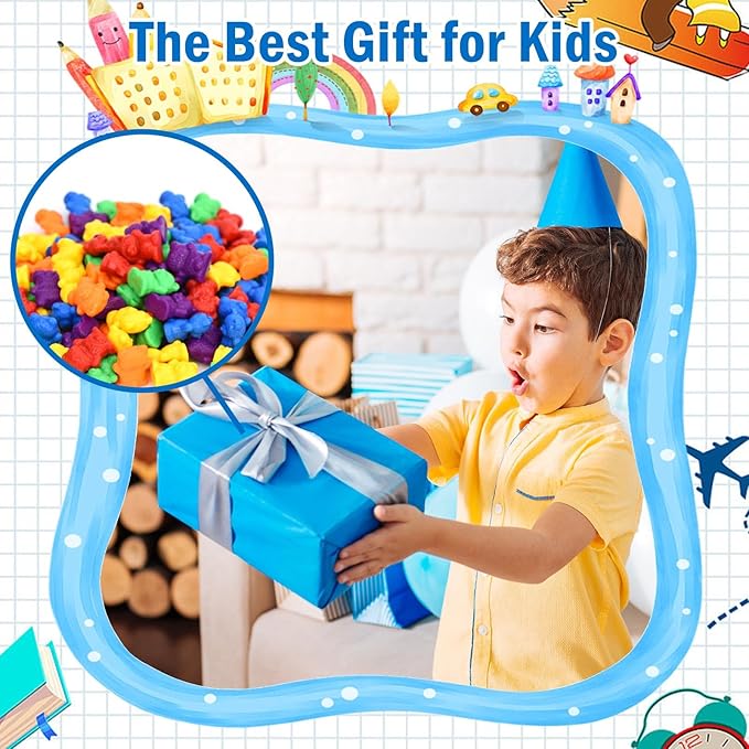 Timoo 120 Pcs Rainbow Counting Bears Math Manipulatives Color Sorting Bears Counting Bears for Toddlers (Green & Purple & Blue & Orange & Red & Yellow)