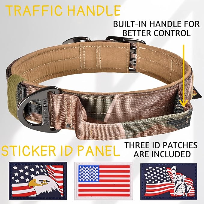 ADITYNA Heavy Duty Dog Collar for Medium Dogs - Camo Collar with Handle for Training, and Walking - Wide, Thick, Tactical, Soft Neoprene Padded