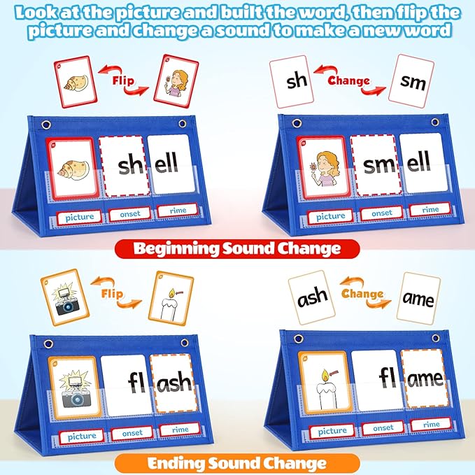 Torlam Blends & Digraphs Pocket Chart, Onset Rime Phonics Games Sight Word Flash Cards, Educational Spelling Reading Learning Blending Board, Elementary Kindergarten Classroom Teachers Must Haves