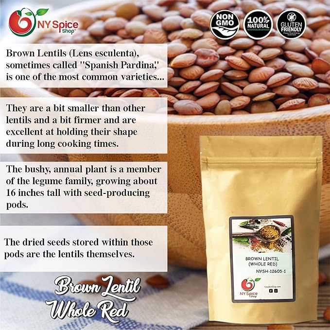 NY SPICE SHOP BROWN LENTIL (WHOLE RED) ??3 lbs. (Pound) Desi Masoor (Masur) Whole - Brown Lentils (Lens esculenta) -Dry Raw Lentils - Good Source of Fiber & Protein ??Lentils for Soup, Stews & Curry.