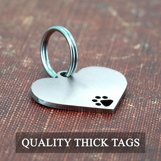 Ultra Joys Dog Tags Personalized for Pets - Hollow Paw Custom Pet ID Tag - Engraved Dog Tag for Small, Large Dogs - Small Heart in Silver