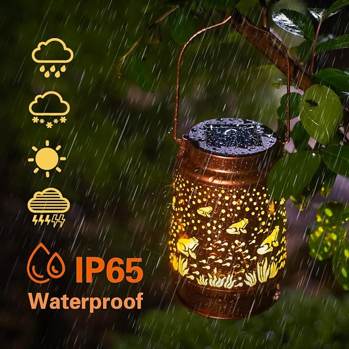 Frog Solar Lanterns Outdoor Waterproof Hanging Solar Lights Frog Gifts for Women Men Metal Decorative LED Frog Lanterns for Garden Decor,Yard,Patio,Lawn,Tabletop,Pathway,Landscape
