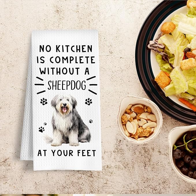 Funny Sheepdog Hand Towels for Kitchen Home Bathroom Decor, A Kitchen is Not Complete Without A Sheepdog Dish Towel, Dog Lovers Gift, 16×24 Inch