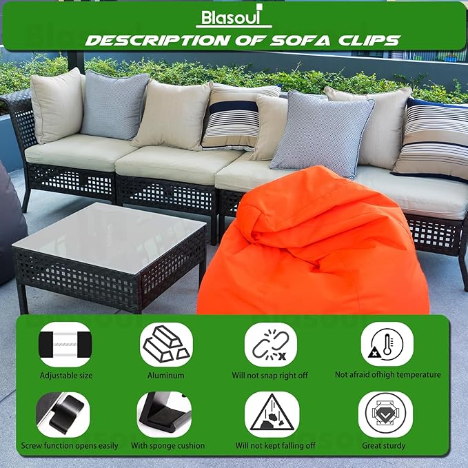 Universal Heavy-Duty Outdoor Furniture Clips for Wicker Patio Furniture, Anti-Separation Locking System for Sectional Couch,Secures up to 2.5" Square & Round Tubes(8pcs)