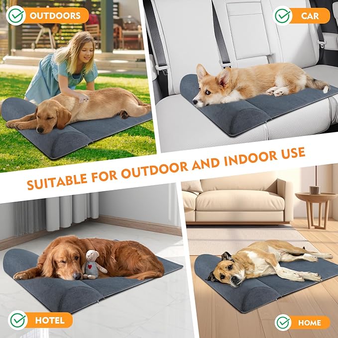 Dog Bolster Pillow for Large Dog, Benefit for Cervical Vertebra and Neck, Headrest with High Resilience Foam, Easy to Carry, Machine Washable Cover竊낰asy to Clean(Large)