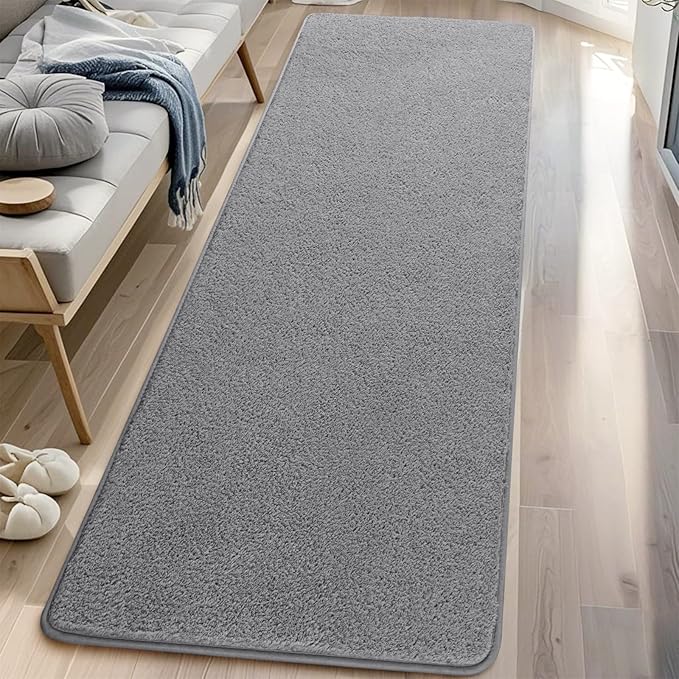DweIke 2x6 Grey Runner Rugs, Thickened Memory Foam Bedside Rug for Bedroom Living Room, Washable Non-Slip Carpet for Kids Girls Nursery Dorm Room Decor