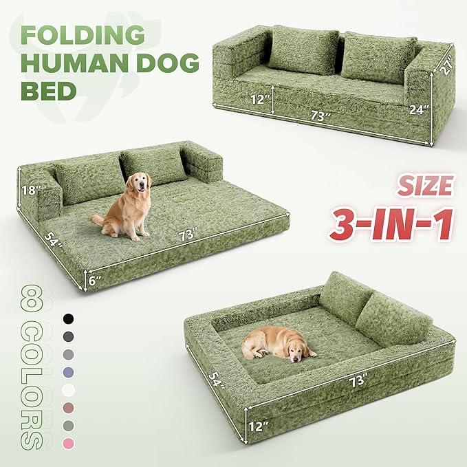 HABUTWAY Convertible Sofa Bed,3-in-1 Folding Futon Sofa Bed with Pillow, Foldable Sleeper Sofa Bed with Removable Cover,Plush Boneless Floor Chair Couch Lounge for Living Room,(Queen,Green)