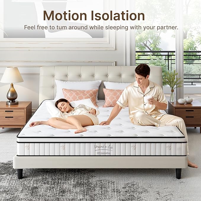 King Size Mattress, 10 Inch Medium Firm Foam Hybrid Mattress with Individual Pocket Springs for Motion Isolation & Edge Support, Mattress in A Box CertiPUR-US Certified