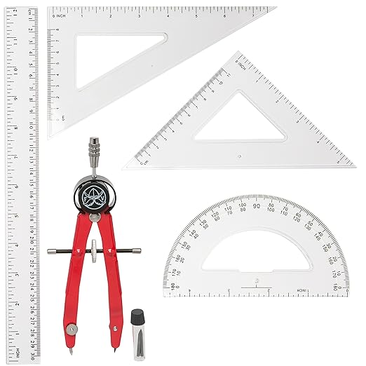 Protractor and Compass for Geometry for Kids with Rulers and Two Set Squares