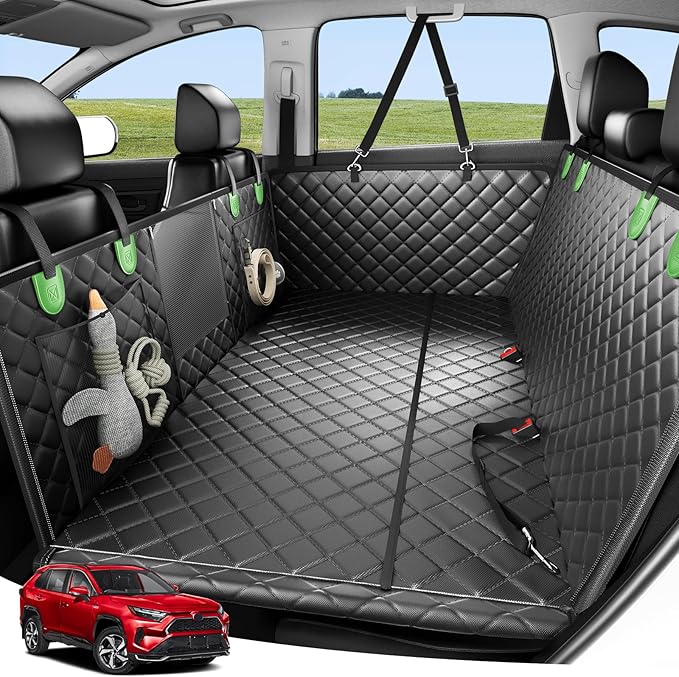 Zanch Heavy-Duty Dog Car Seat Cover, Flat Solid Back Seat Extender for Multi Large Dogs, Hard-Base Supports 450 lb, Waterproof Scratchproof Hammock Protector, Standard for Cars, SUV, Trucks, Green