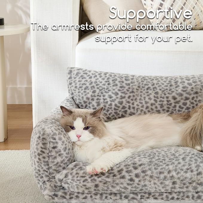 Hollypet Cat Bed Fluffy Plush Mutifuctional Double-Layer Soft Pet Couch Orthopedic Sofa Nest Beds for Small Cats and Dogs, Snow Leopard (25x20x13 inch)