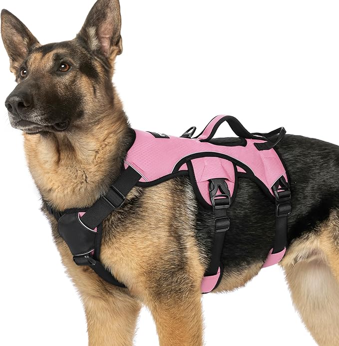rabbitgoo Escape Proof Dog Harness Large Dogs, Soft Padded Full Body Pet Harness, Reflective Adjustable No Pull Vest with Lift Handle and Leash Clip for Walking Hiking, Light Pink, XL