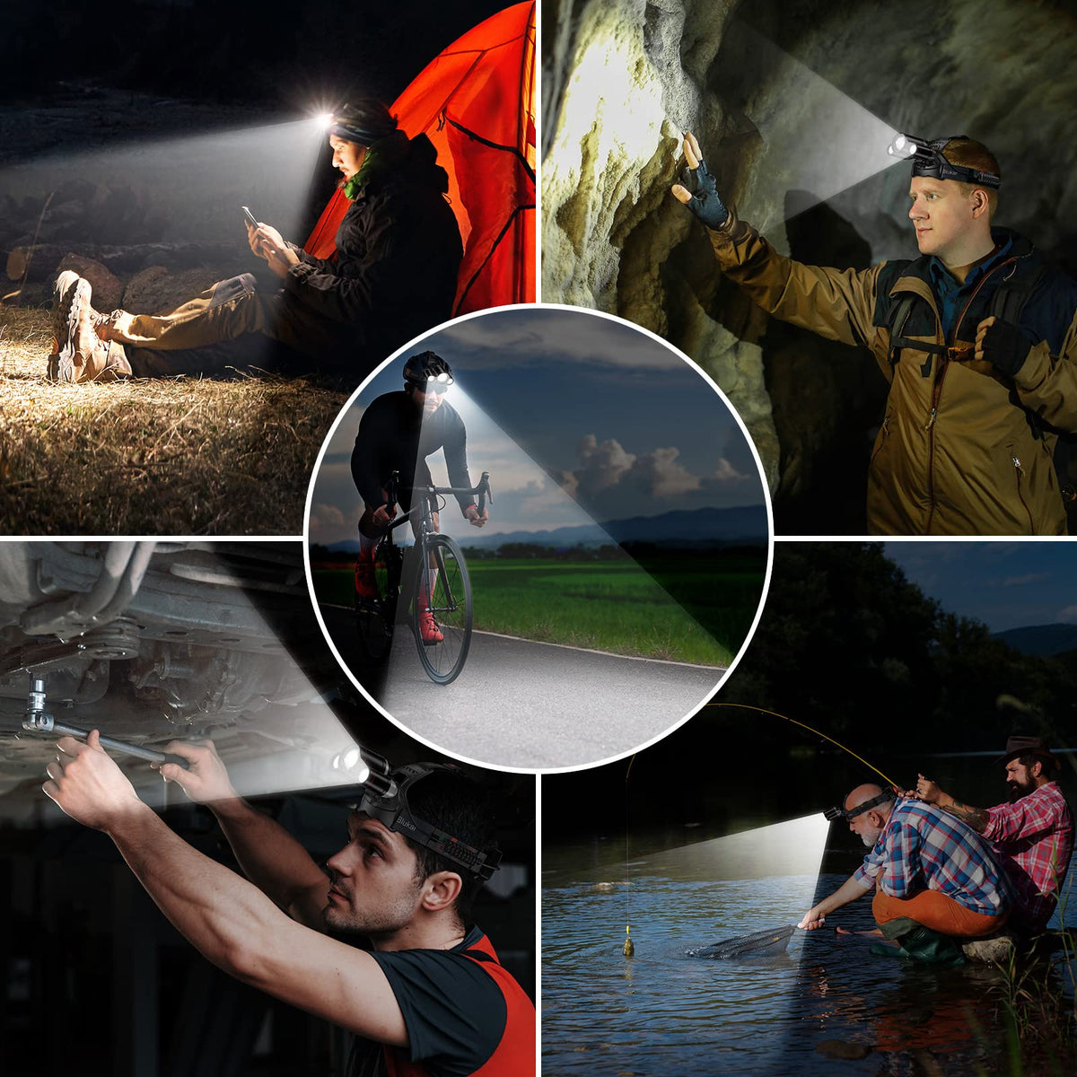 Blukar Rechargeable LED Headlamp | Hands-Free Camping Light
