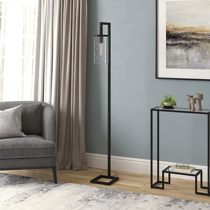 Henn&Hart 67.75" Tall Floor Lamp with Glass Shade in Blackened Bronze/Seeded, Floor Lamp for Home Office, Bedroom, Living Room