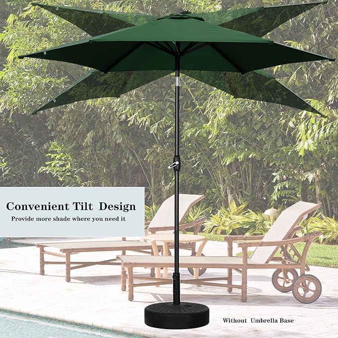 HYD-Parts 9FT Patio Umbrella Outdoor Table Umbrella,Market Umbrella with Push Button Tilt and Crank for Garden, Lawn, Deck, Backyard & Pool, with a Base (Green)