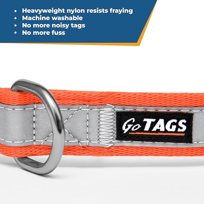 GoTags Reflective Personalized Dog Collar, Custom Embroidered with Pet Name and Phone Number in Blue for Boy and Girl Dogs, Adjustable Large