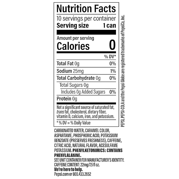 Diet Pepsi Soda, 7.5 Ounce Mini Cans, 10 Pack