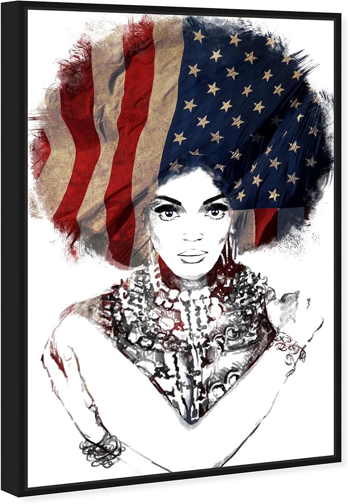The Oliver Gal Artist Co. People Framed Wall Art Canvas Prints 'New American Woman' Portraits Home Décor, 24" x 36", White, Black