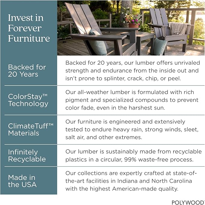 POLYWOOD Modern Adirondack Chair – All-Weather Outdoor Lawn Adirondack Chairs – HDPE, Fade-Resistant & Durable Outdoor Furniture – For Patio, Deck & Fire Pit Chairs – Teak Brown