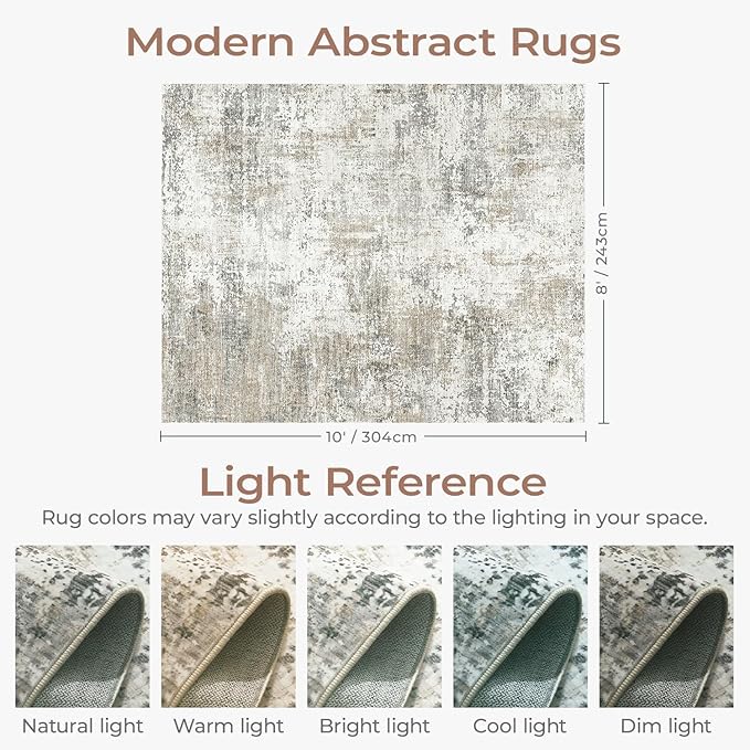 8x10 Area Rugs for Living Room, Abstract Neutral Large Washable Rug, Modern Soft Non-Slip Floor Carpet for Bedroom Dining Room Home Decor, Brown Tan