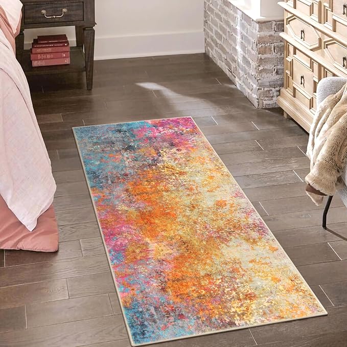 Lahome Modern Abstract Runner Rug - 2x4.3 Colorful Kitchen Long Bathroom Rugs Non Skid Laundry Room Mat, Rainbow Slip Machine Washable Carpet for Bedroom Entryway Doorway 2' x 4.3'