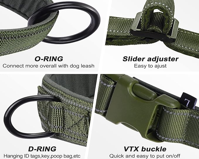 Green No Pull Dog Harness for Small Medium Large Sized Dog, Reflective Escape Proof Adjustable Dog Harnesses with 2 Patch, XL